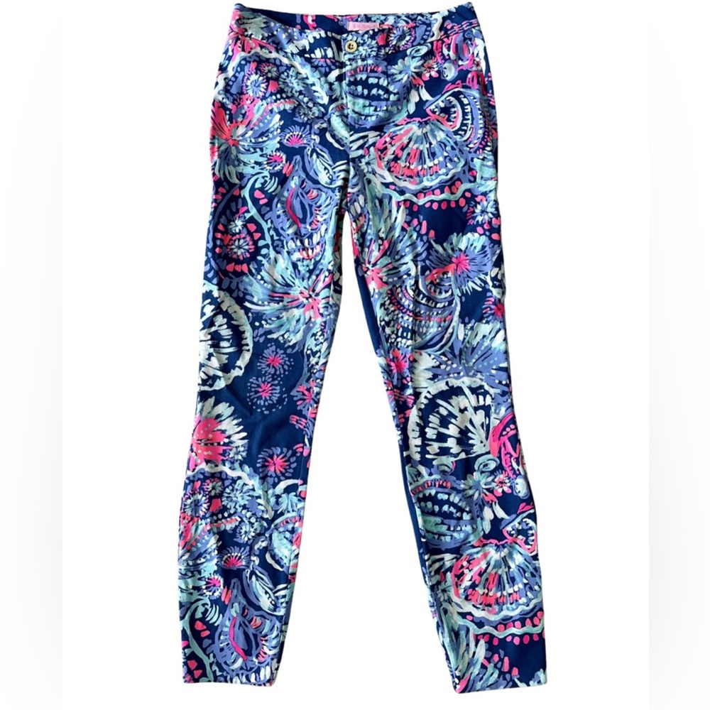 Lilly Pulitzer abstract shell design stretch trouser pants- size 4. No flaws.